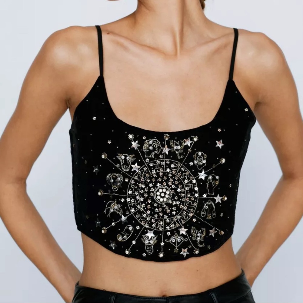 Nasty Gal Zodiac Beaded Velvet Corset | 14 | NWT